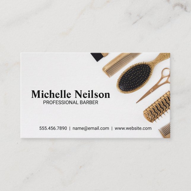 Golden Barber Tools Business Card (Front)