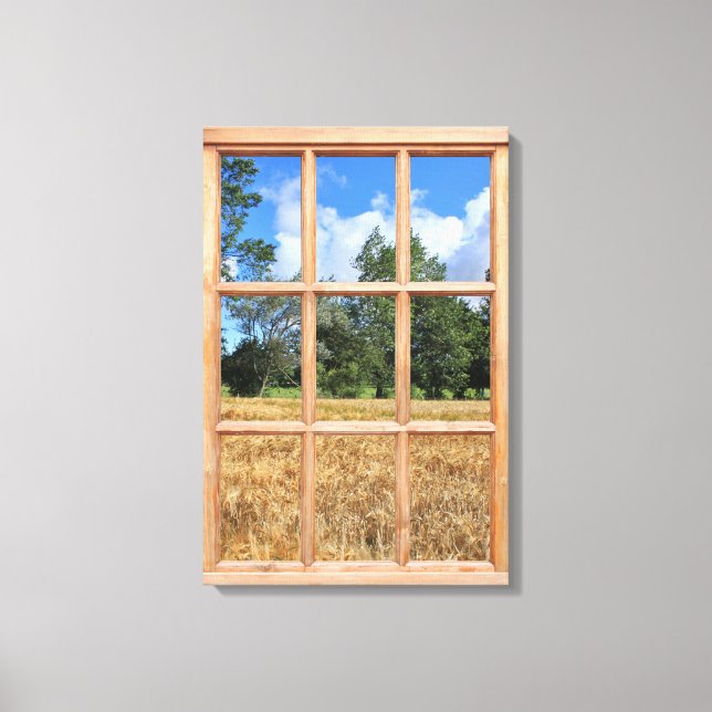 Golden Barley Field 3D Effect Window View Picture Canvas Print (Front)