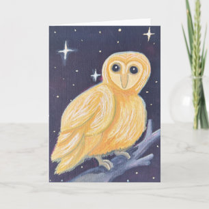 Golden Barn Owl Guache Painting Card