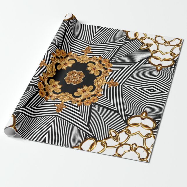 Golden baroque and chains ornament pattern wrapping paper (Unrolled)