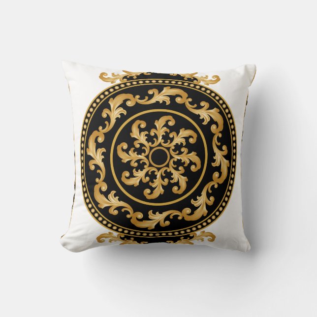 Golden baroque, chains, black decor throw pillow (Front)