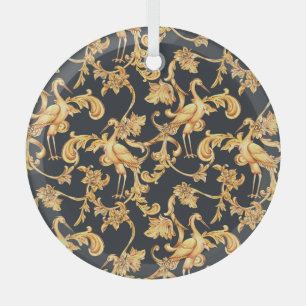 Golden baroque cranes: rococo ornament. glass ornament