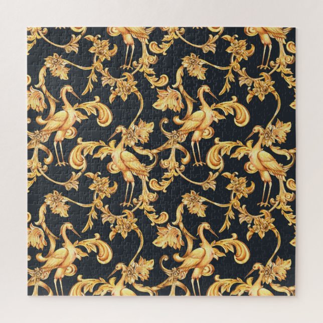 Golden baroque cranes: rococo ornament. jigsaw puzzle (Vertical)