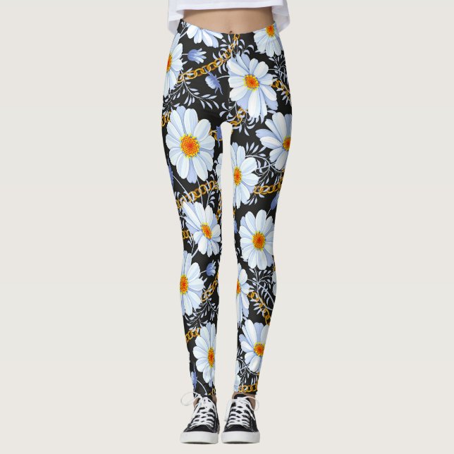 Golden Baroque: Floral Chain Texture Leggings (Front)