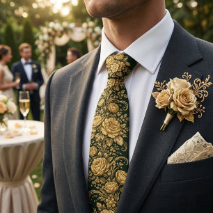 Golden Baroque Floral Elegance Neck Tie