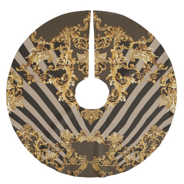 Golden baroque: geometric pattern design brushed polyester tree skirt (Front)