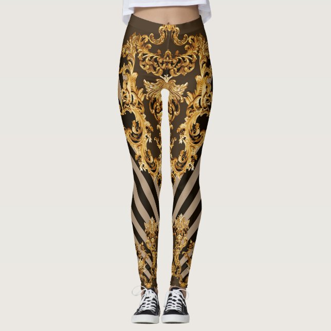 Golden baroque: geometric pattern design leggings (Front)