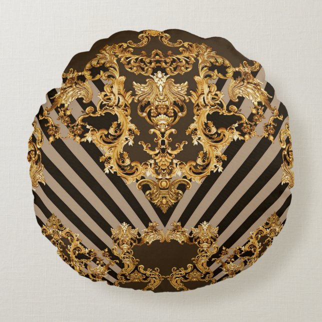 Golden baroque: geometric pattern design round pillow (Front)