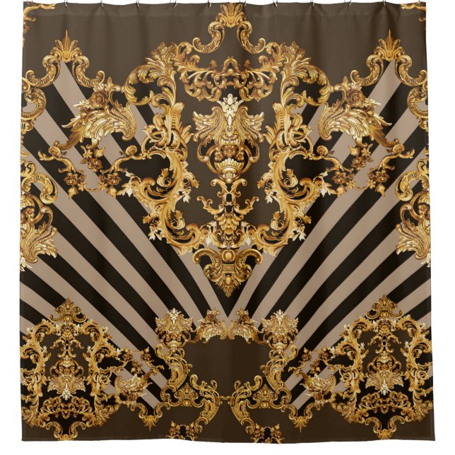 Golden baroque: geometric pattern design shower curtain (Front)