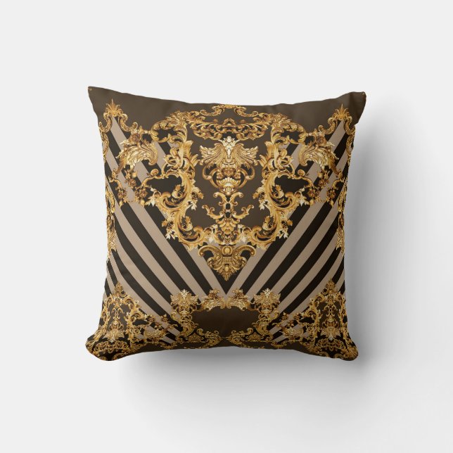 Golden baroque: geometric pattern design throw pillow (Front)