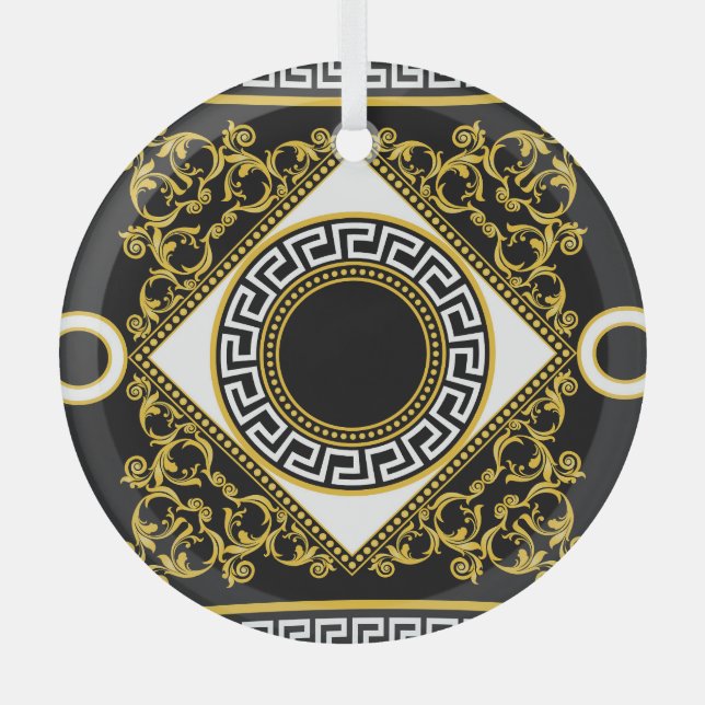 Golden Baroque: Greek Black Border Glass Ornament (Front)