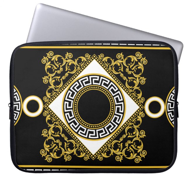 Golden Baroque: Greek Black Border Laptop Sleeve (Front)
