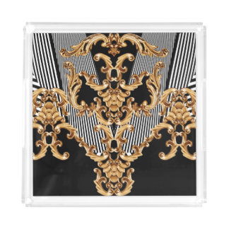 Golden baroque, intricate ornament design. acrylic tray