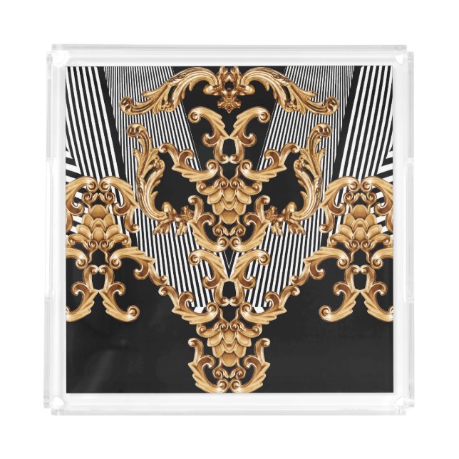 Golden baroque, intricate ornament design. acrylic tray (Front)