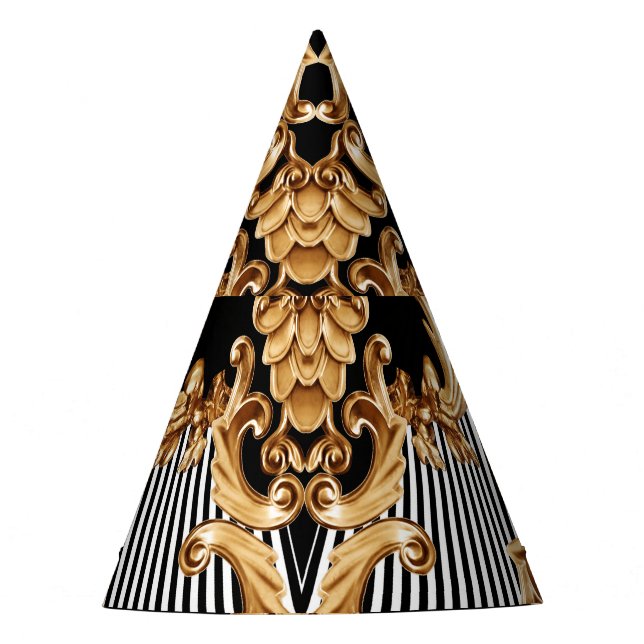 Golden baroque, intricate ornament design. party hat (Front)