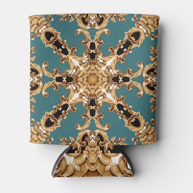 Golden baroque, luxurious ornament design. can cooler (Front)