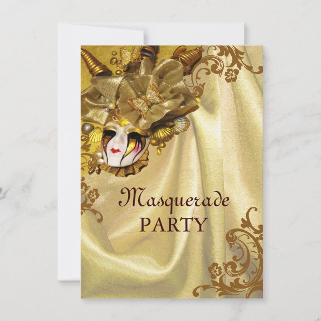 Golden Baroque Masquerade Party Invitation (Front)