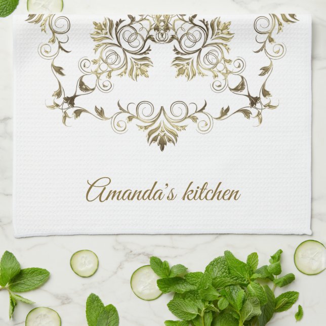 Golden Baroque. Name. Kitchen Towel (Folded)