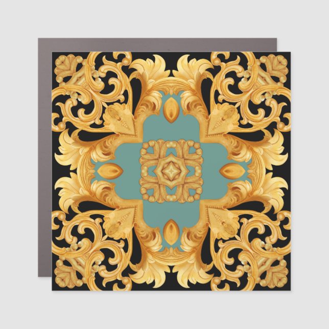 Golden Baroque Ornament 3D Elements Car Magnet (Front)
