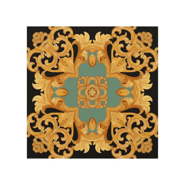 Golden Baroque Ornament 3D Elements Wood Wall Art (Front)