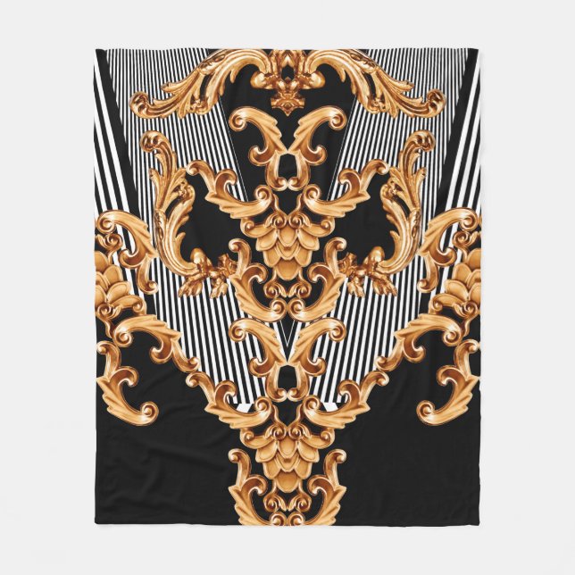 Golden baroque ornament fleece blanket (Front)