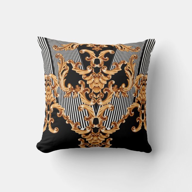 Golden baroque ornament throw pillow (Front)