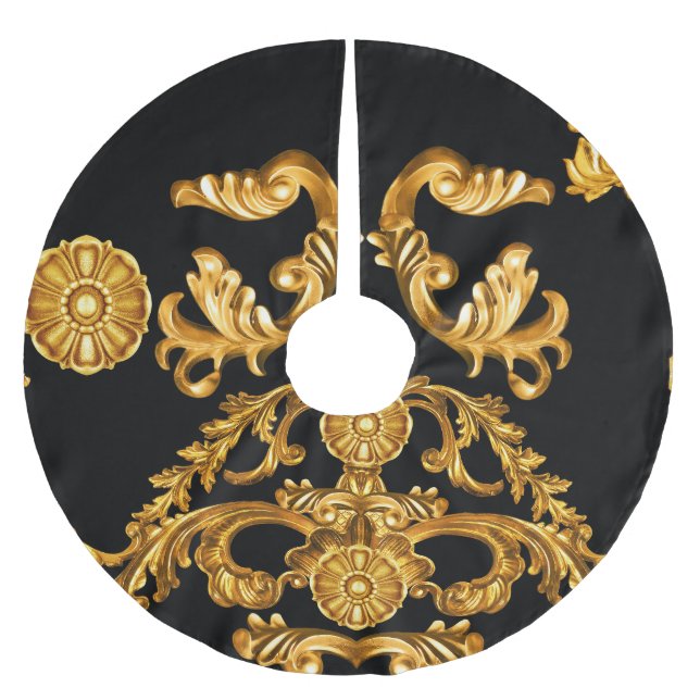 Golden Baroque, Ornamental Elements. Brushed Polyester Tree Skirt (Front)