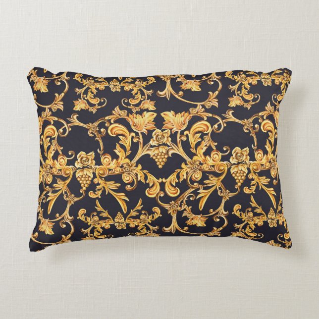Golden Baroque, Scroll Leaves Pattern. Accent Pillow (Front)