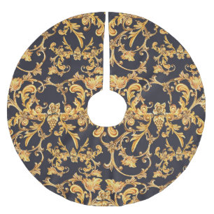 Golden Baroque, Scroll Leaves Pattern. Brushed Polyester Tree Skirt