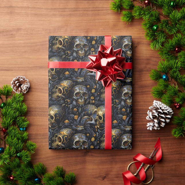 golden baroque skulls wrapping paper (Holiday Gift)