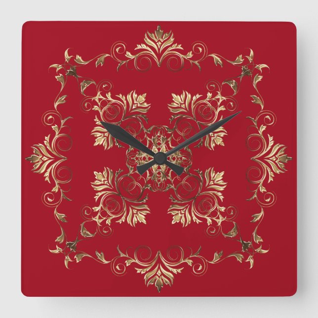 Golden Baroque. Square Wall Clock (Front)