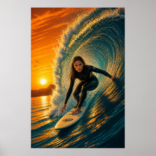 Golden Barrel Surfer Girl Poster