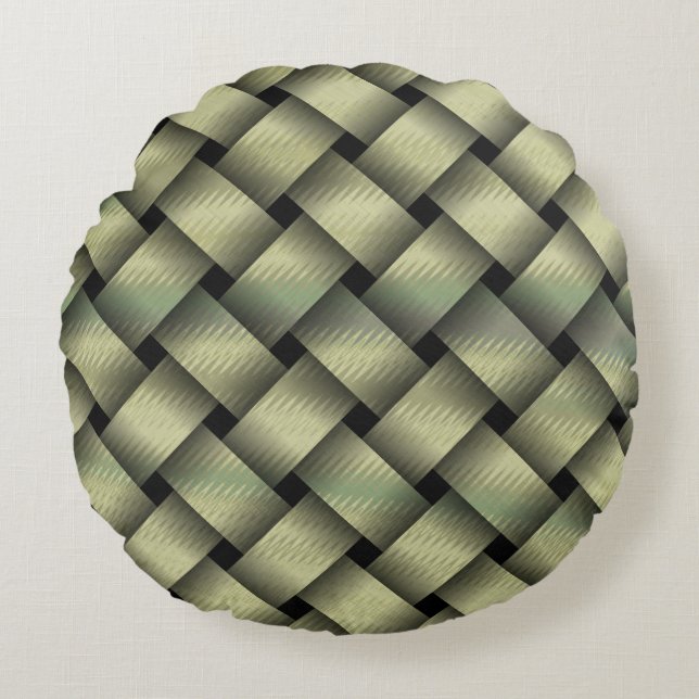 Golden Basket Weave Round Pillow (Front)