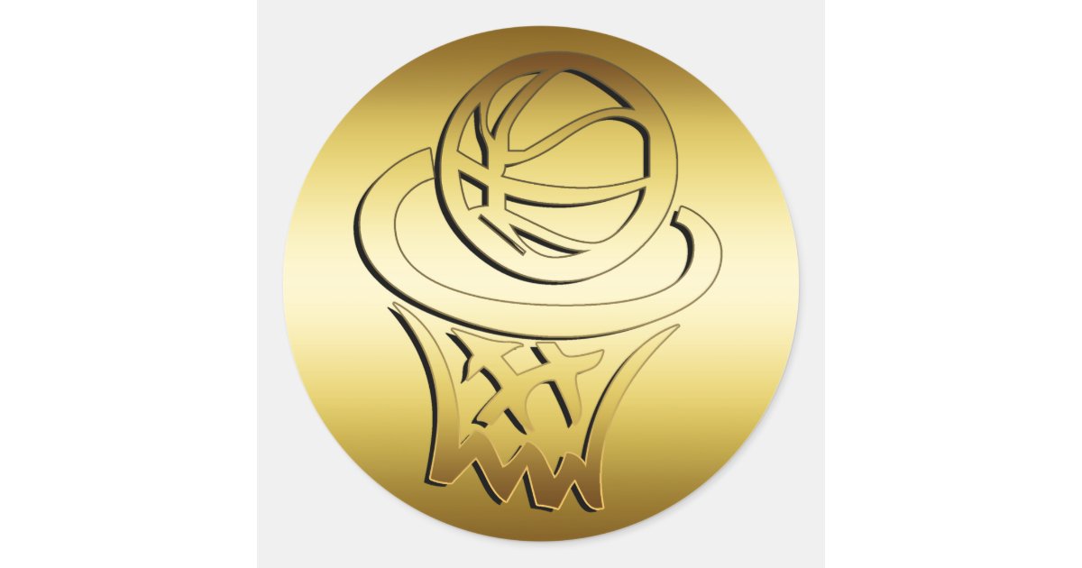 GOLDEN BASKETBALL HOOP CLASSIC ROUND STICKER | Zazzle