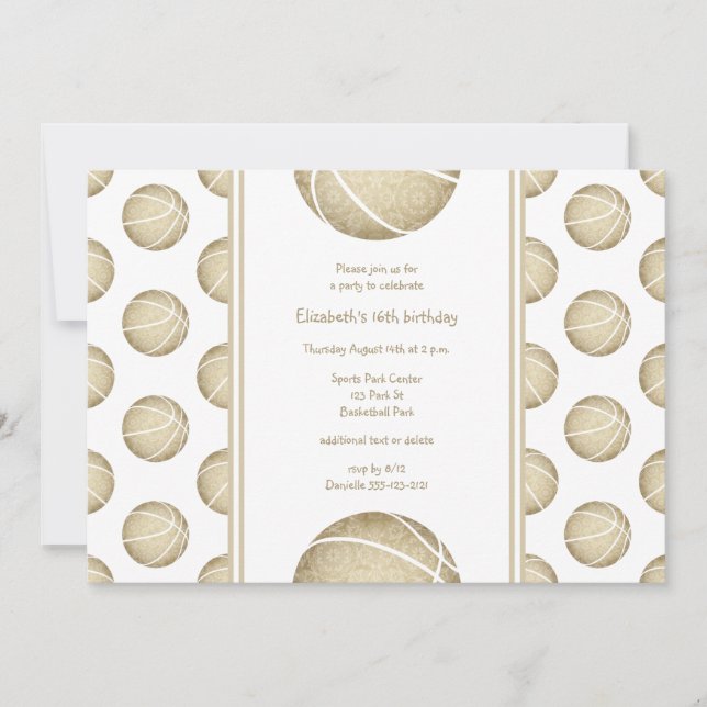golden basketballs pattern sports party invitation (Front)