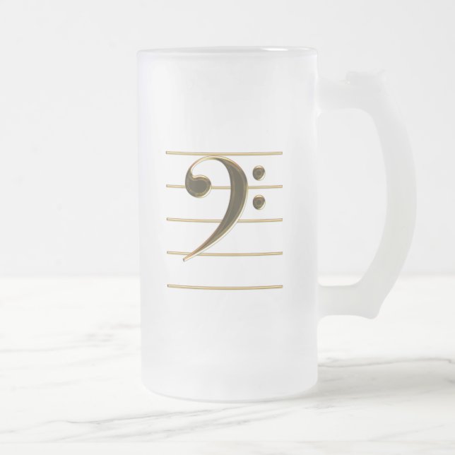 Golden Bass Clef Music Note Frosted Glass Beer Mug (Right)