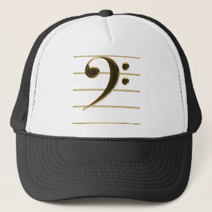Golden Bass Clef Music Note Trucker Hat