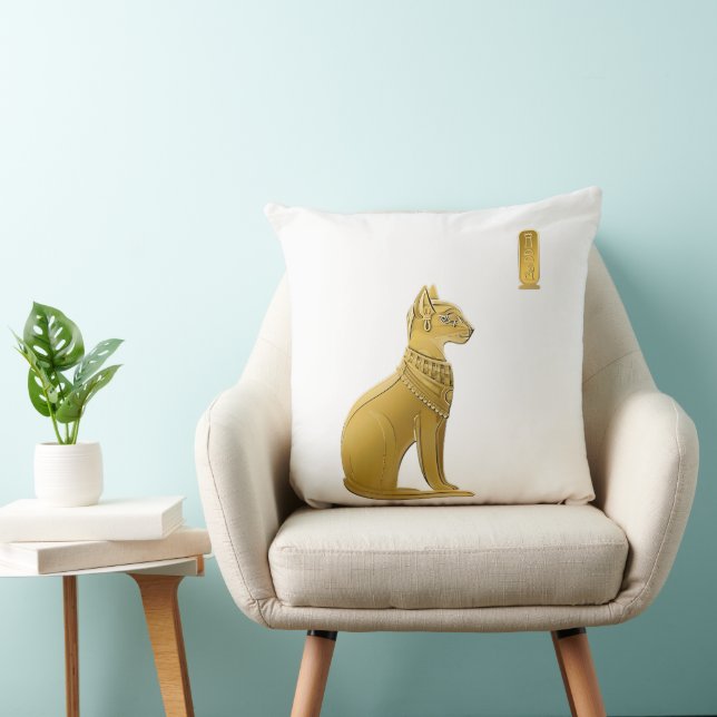 Golden Bastet - Egyptian Cat Goddess of Protection Throw Pillow (Chair)