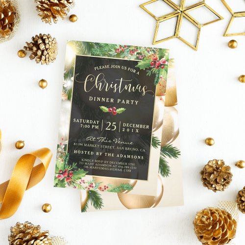 Golden Baubles  Christmas Party Invitation