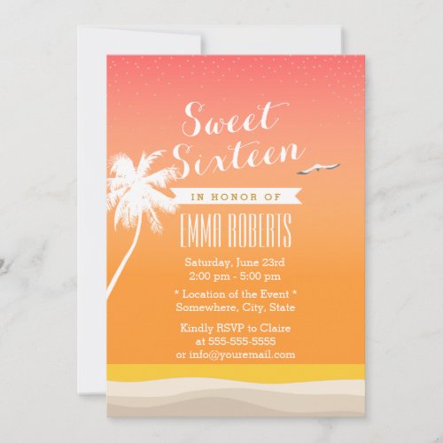 Golden Beach Elegant Sweet 16 Invitation