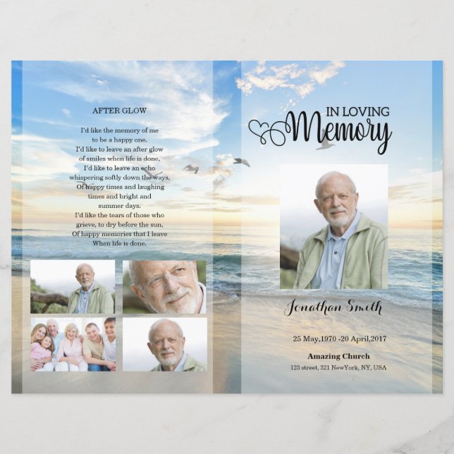 Golden beach Funeral Program template (Front)