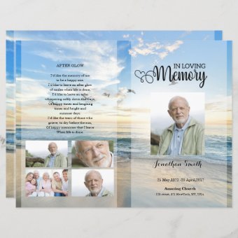 Golden beach Funeral Program template | Zazzle