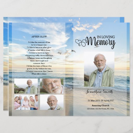 Golden beach Funeral Program template | Zazzle