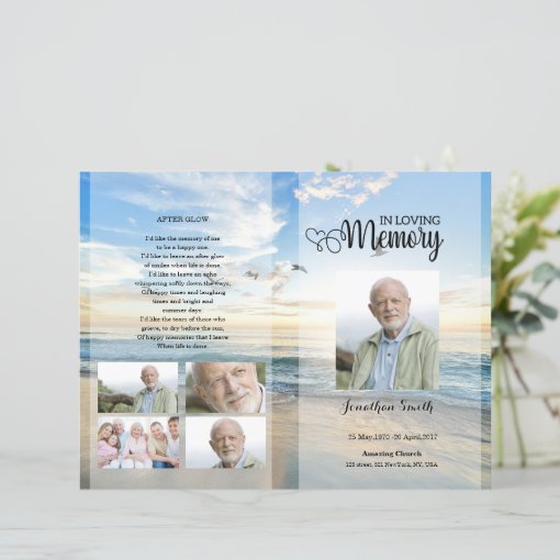 Golden beach Funeral Program template | Zazzle