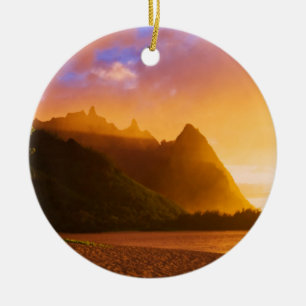 Golden beach sunset, Hawaii Ceramic Ornament