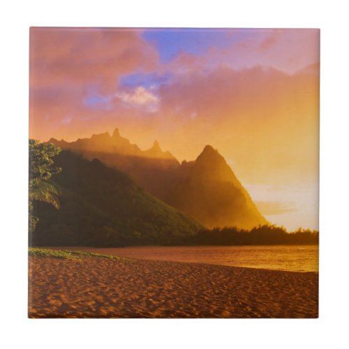 Golden beach sunset Hawaii Ceramic Tile