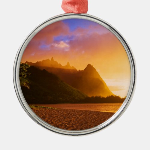 Golden beach sunset Hawaii Metal Ornament