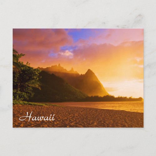 Golden beach sunset Hawaii Postcard