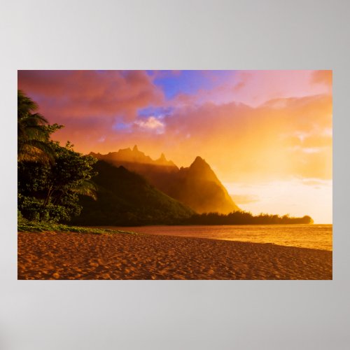 Golden beach sunset Hawaii Poster
