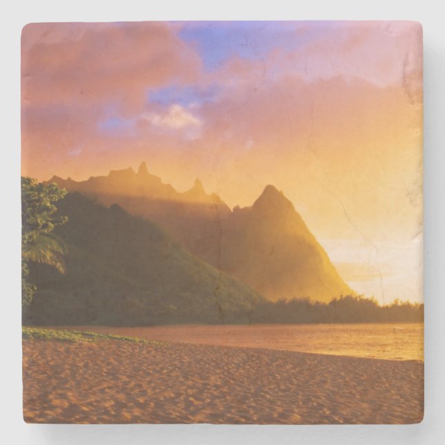 Golden beach sunset, Hawaii Stone Coaster (Front)